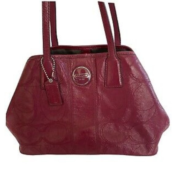 Coach Carryall Signature Stitch Frame (F15658) Berry Patent Leather Tote - Picture 1 of 14